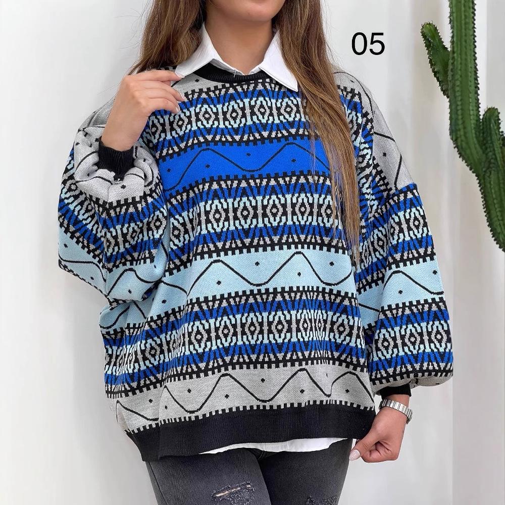 

Женский свободный топ с рукавами-фонариками и абстрактным цветовым блоком, Осень/Зима 2024 Extra Small синий