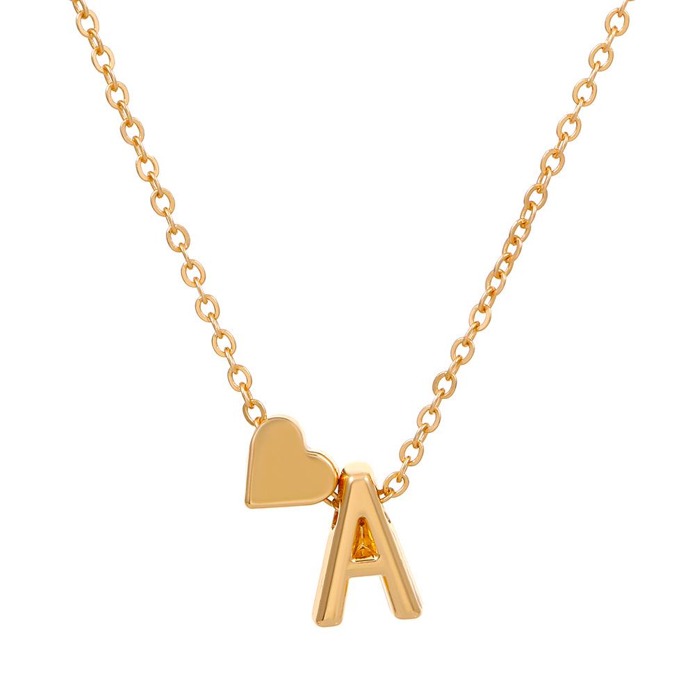 European & American Alphabet Love Heart Pendant Necklace – Versatile Peach Heart Clavicle Chain