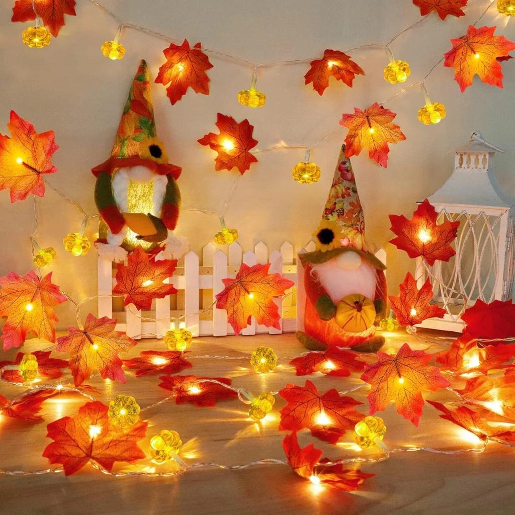 20ft 40 LED Maple Leaf Light String Halloween Thanksgiving Garden Party Decoration Lights Hold On And Flashing