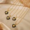 Heart-Shaped Enamel Pendant Necklace with Diamond Inlay, Rice Bead Chain, Titanium Steel, Gold Clavicle Chain, Women's Simple Fashion.