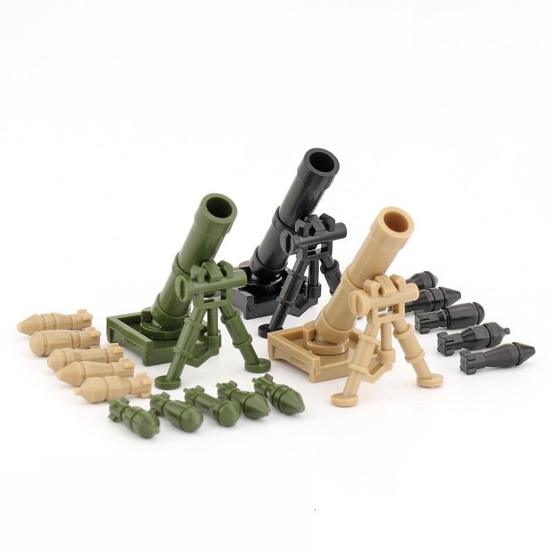 WW2 World War II US Military Weapon M2 Mortar Parts Accessories Minifigures MOC Parts Building Bricks Toys for Children