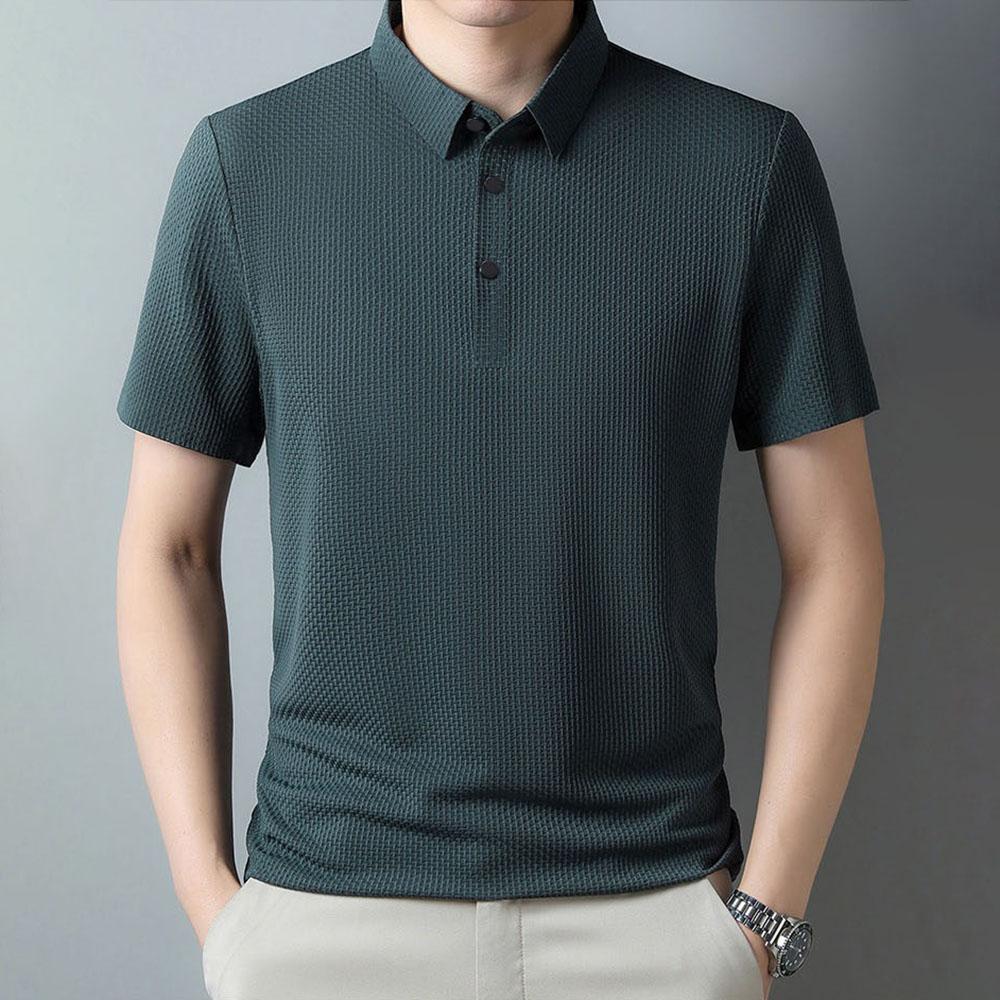Polo estiva da uomo con colletto alto in jacquard, t-shirt a maniche corte traspirante e fresca, t-shirt casual da uomo
