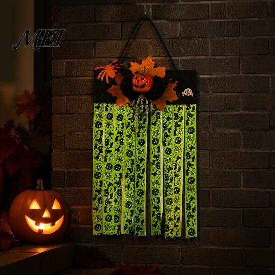 Dynamic Swaying Door Lintel Decoration Halloween Rag Flag Banner, Pumpkin Maple Leaf Flower Ribbon Hanging Escape Room Thrilling Atmosphere