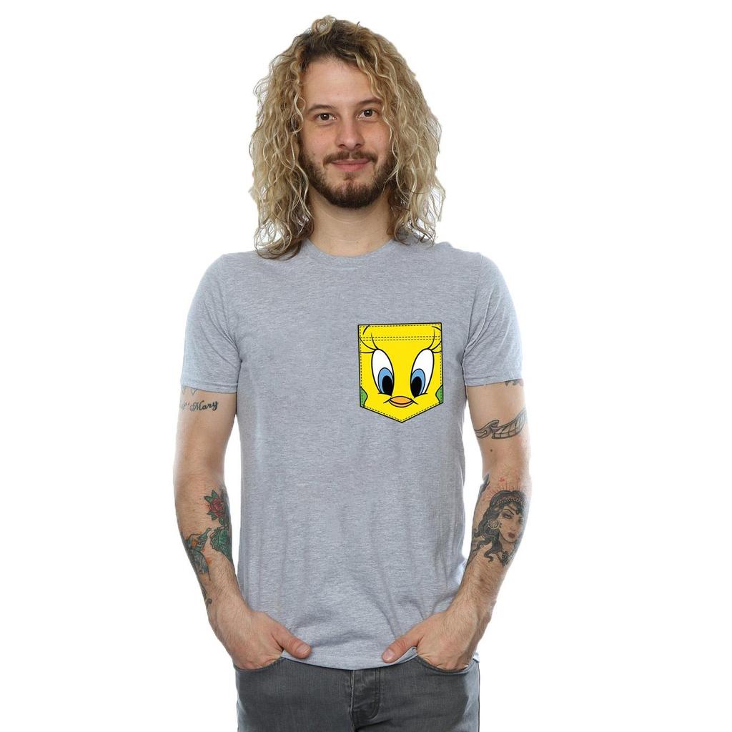 Looney Tunes Mens Tweety Pie Face Faux Pocket T-Shirt