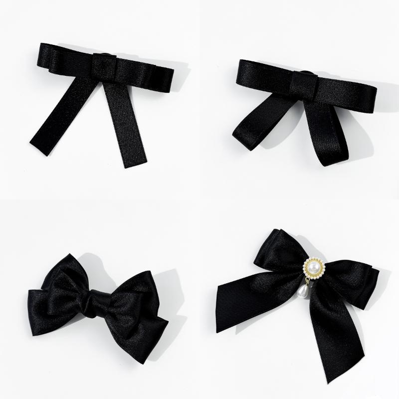Broșă Perlă cu Fundă Neagră pentru Femei, Ace Versatile pentru Guler de Cămașă, Decorațiune Vestimentară, Cravată Panglică, Accesorii Bijuterii, Cadouri