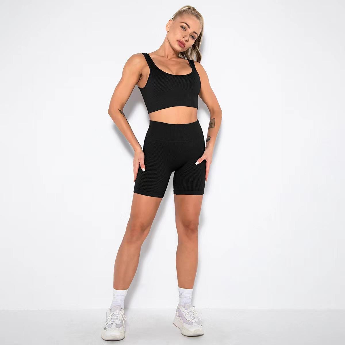 

Seamless Knitted Sports Thread Solid Color Set Running Fitness Yoga Clothes Two Piece Set For Women L