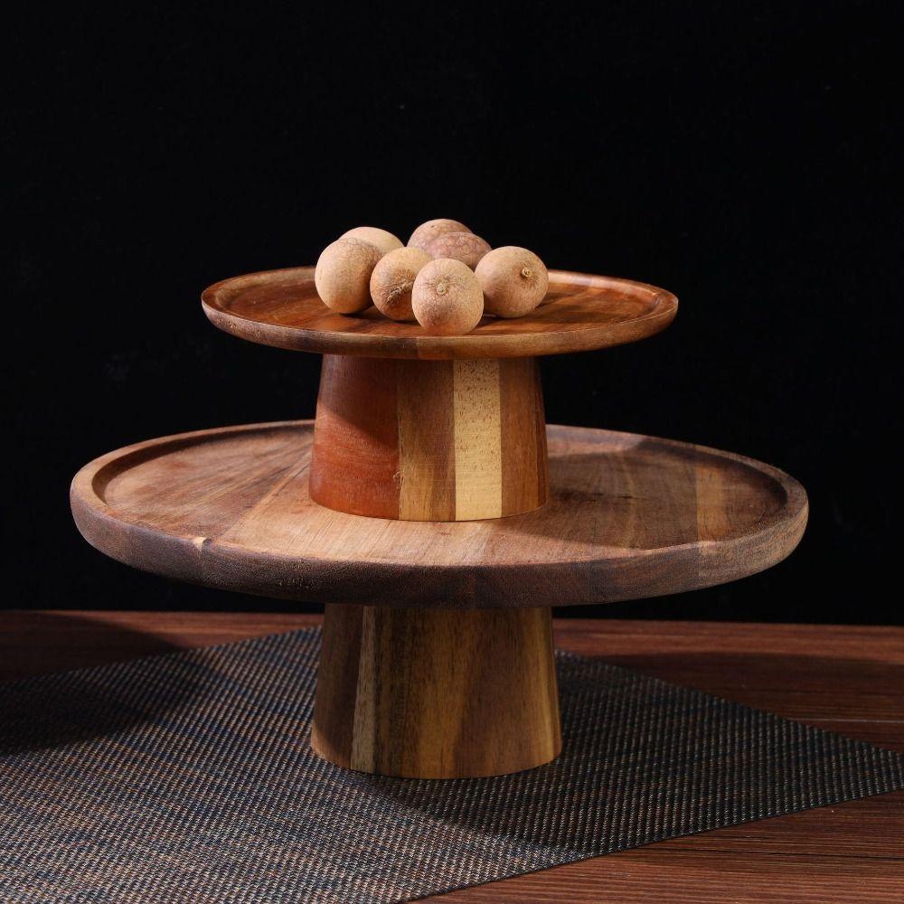 Household High-Footed Cake Plate Practical Acacia Wood Fruit Plate  Living Room