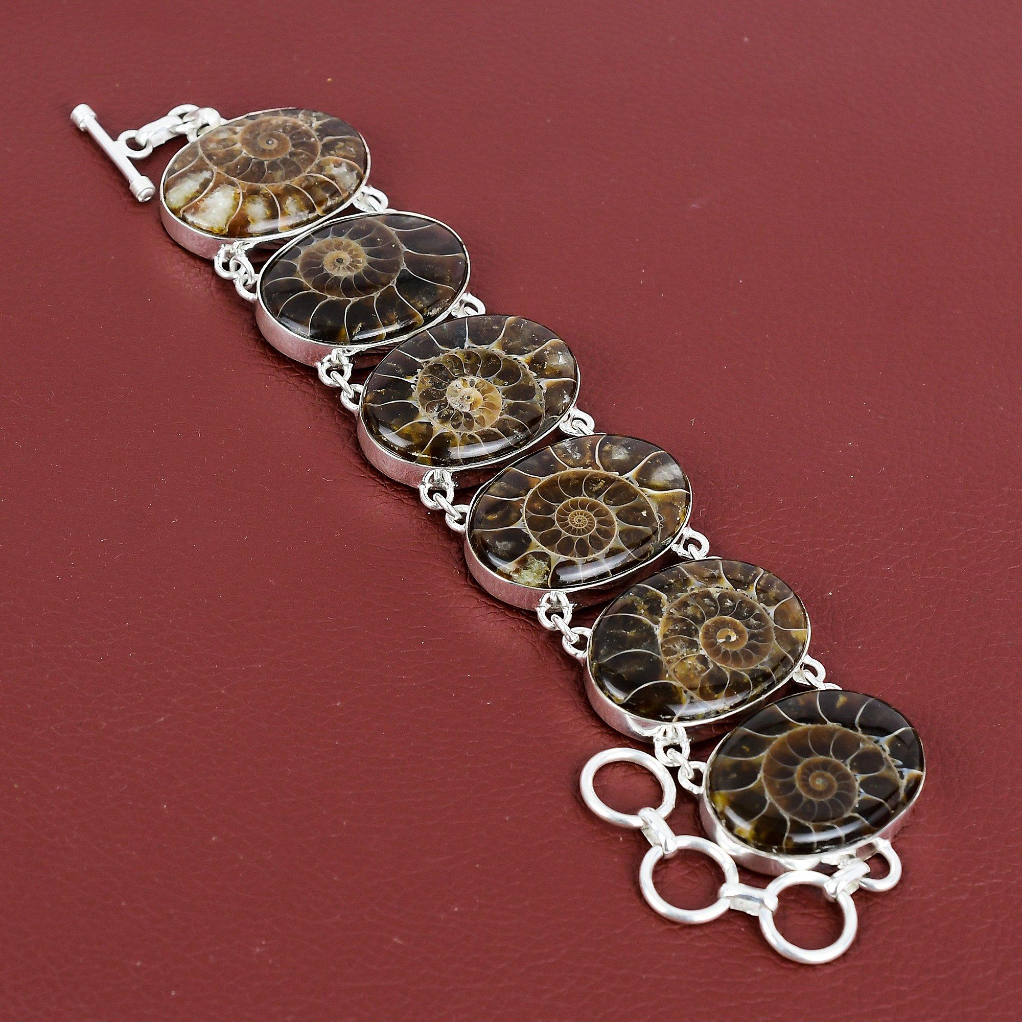 

Ammonite Fossil Bracelet Natural Gemstone Jewelry 925 Sterling Silver Bracelet Handmade Boho Jewelry Adjustable Chain Bracelet Gifts For Her Adjustable