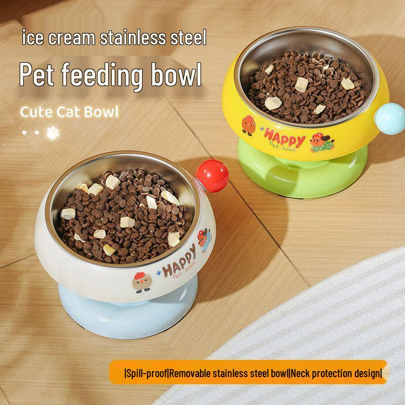 Anti-Blackening High-Leg Stainless Steel Cat Bowl - Non-Slip, Colorful Design