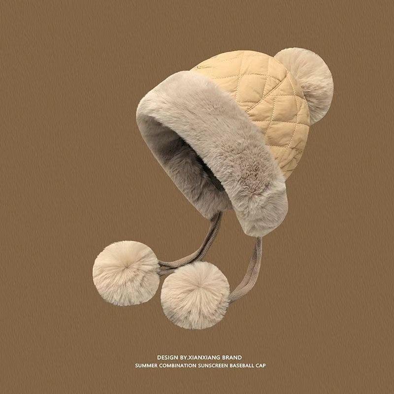 Winter Velvet Hat Women Travel Thickened Warm Straps Ear Protection Hat Cold Cover Big Face Mongolian Bucket Hat