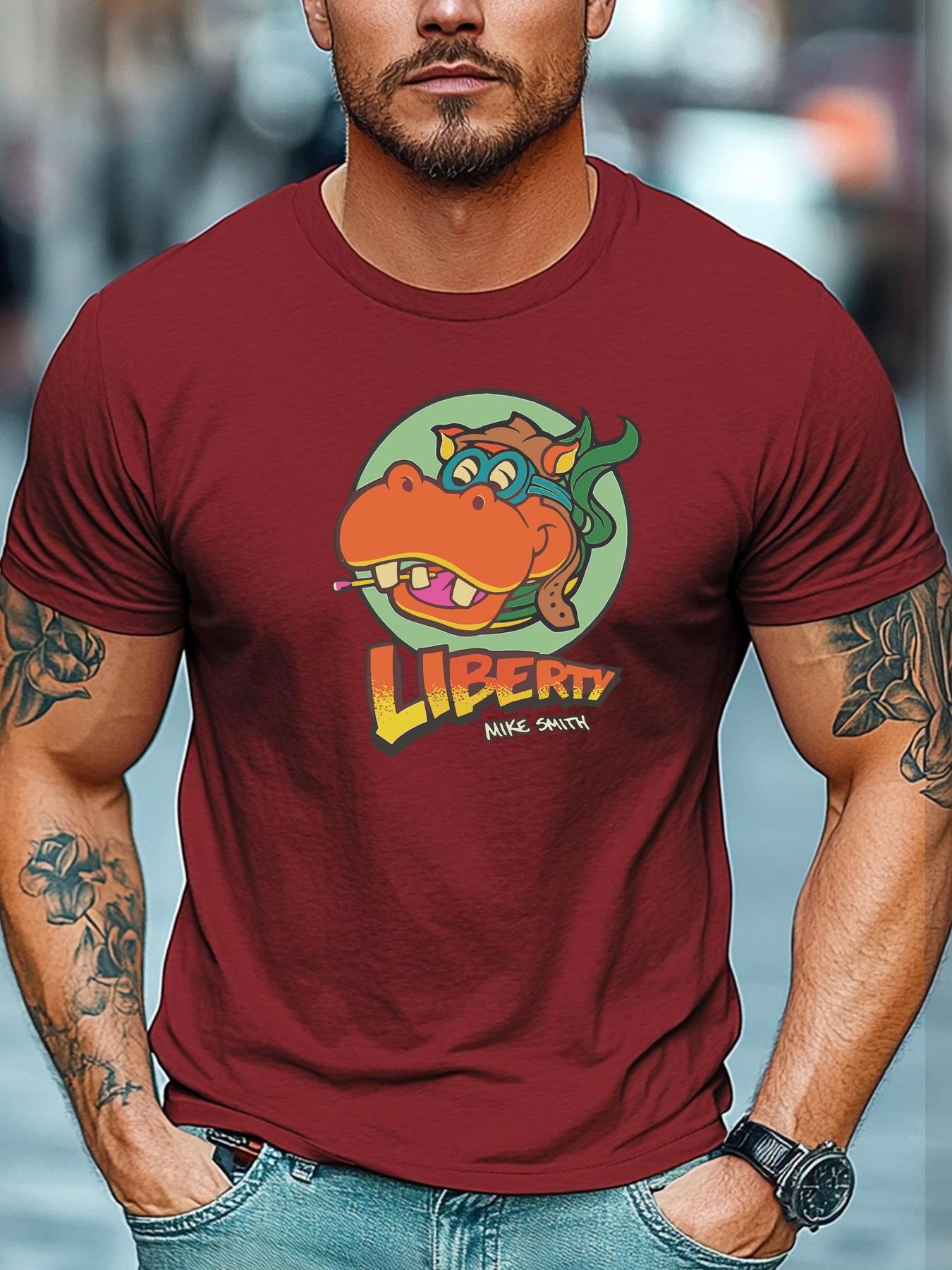 Мужская забавная футболка Liberty Hippo Майк Смит Принт Короткий рукав Круглый вырез Дышащая Мягкая Оверсайз Игривая Повседневная S