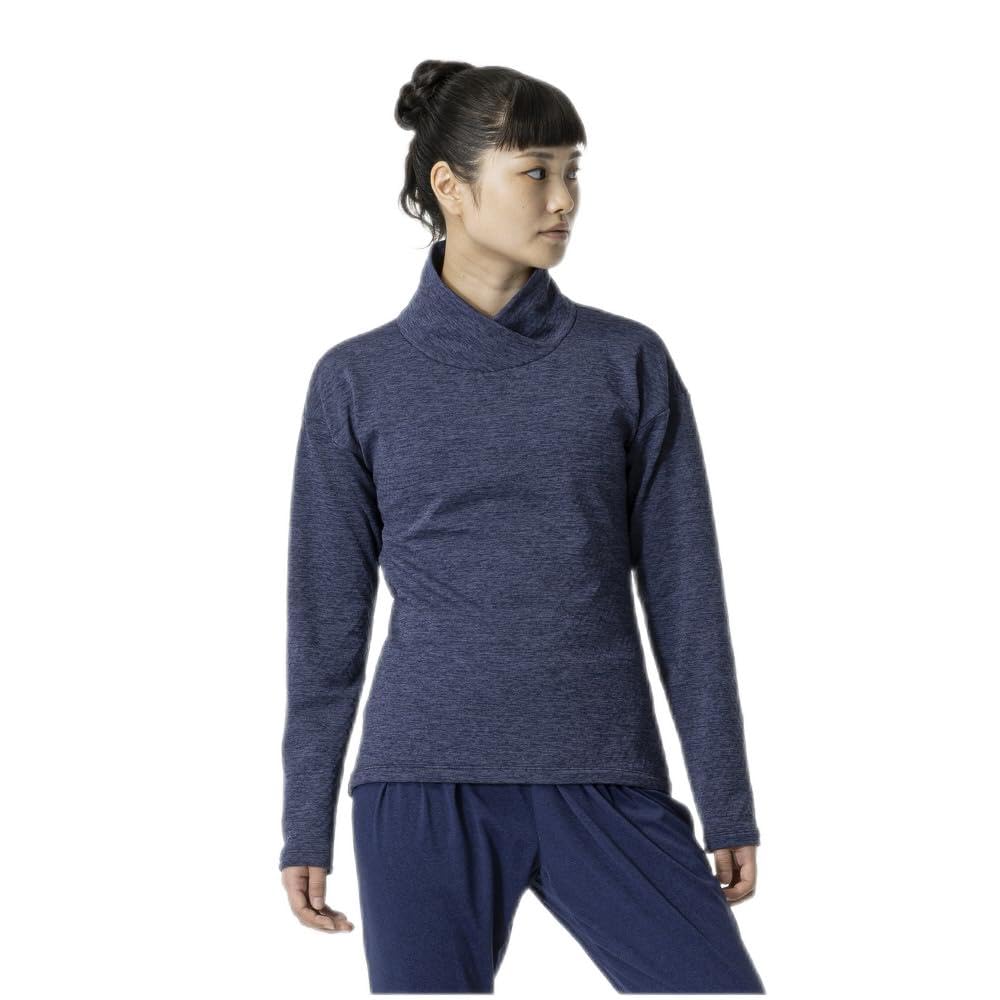 Mizuno Blue Depth Heather Stretch Fleece High Long Size Training Wear Women's Shirt, Neck, Sleeve, 32MAA840,
