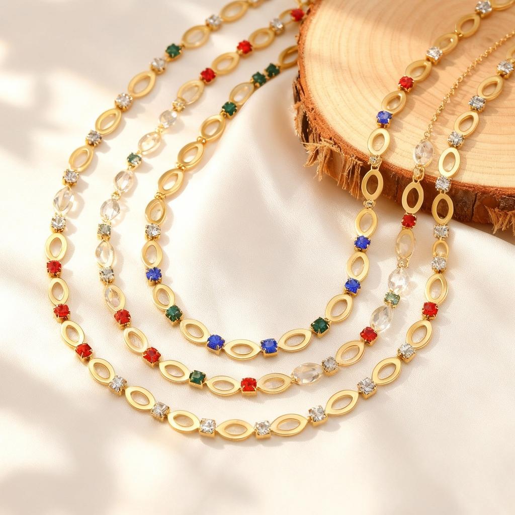Luxurious Cubic Zircon Charm Necklace for Women,Stainless Steel Hollow Oval Handmade Chain Necklaces,Dainty Jewelry Gift