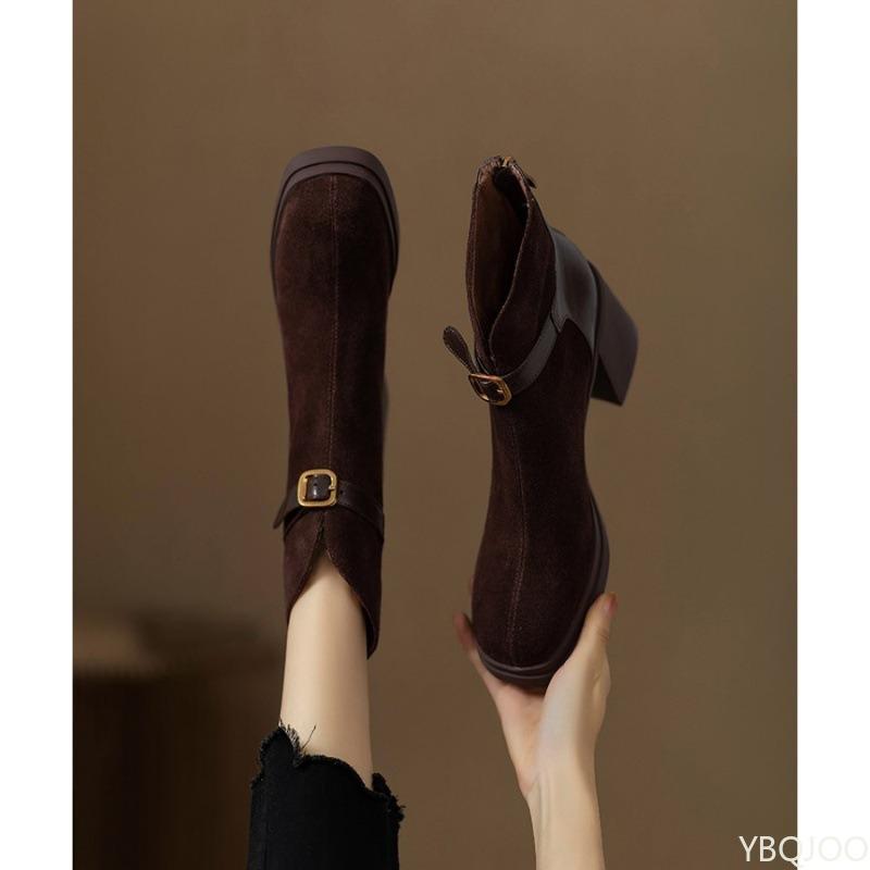 Mode Modische vielseitige Damenschuhe mit mittlerem Absatz Herbst Winter neu lässig minimalistisch bequem dicker Absatz kurze Stiefel