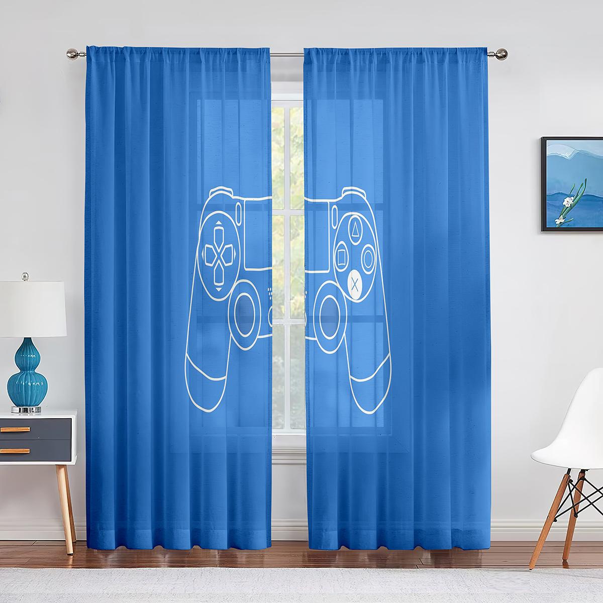 Jongens Gamer Tule Gordijnen voor Woonkamer Decoratie Gaming Controller Videogame voor Kinderen Transparant Voile Gordijn Raamgordijnen Jaloezieën 1 PCS W100XH250cm&Rod Pocket