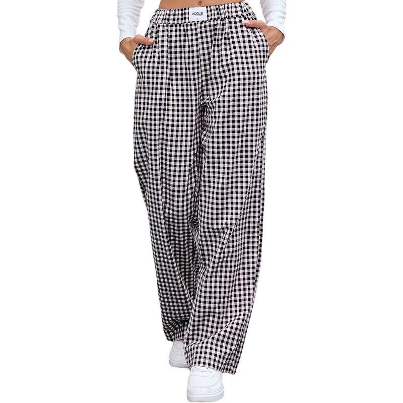 Checked Casual Loose Pocket Trousers Gingham Casual Loose Pockets Straight-Leg Trousers