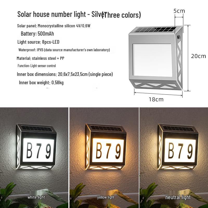 Solar Powered Digital Stainless Steel House Number Light