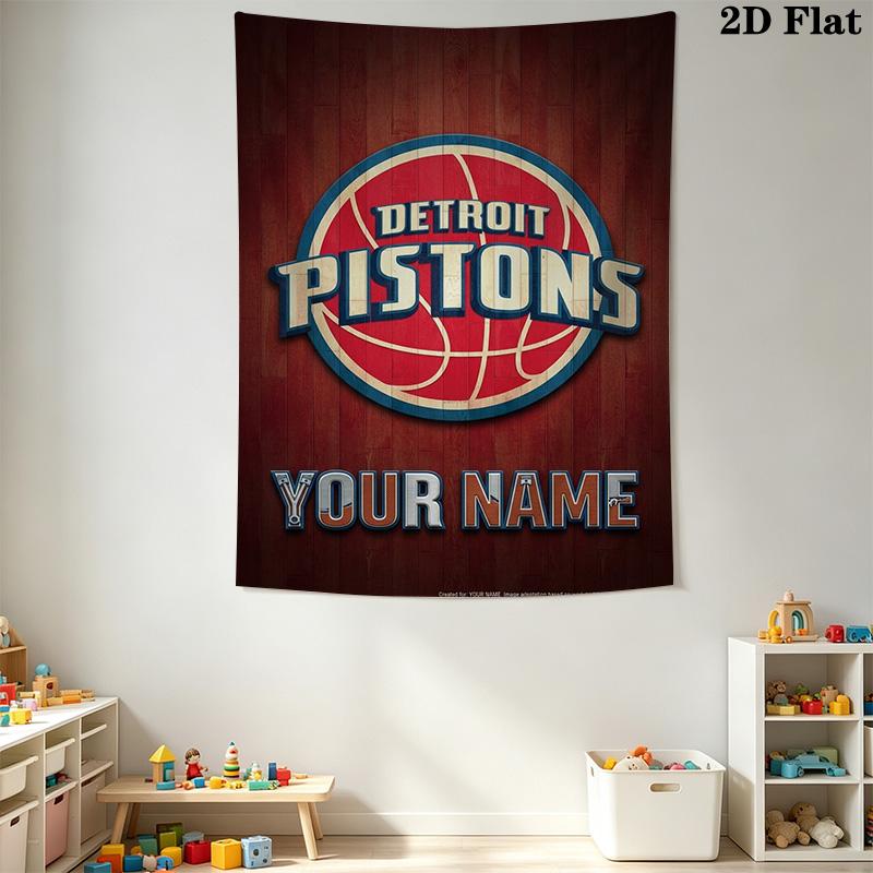 Name Custom Detroit Pistons Logo Wall Tapestry Aesthetic Wall Hanging Printed Fabric Blanket Decorative Tapestries for Bedroom Living Room Home Decor