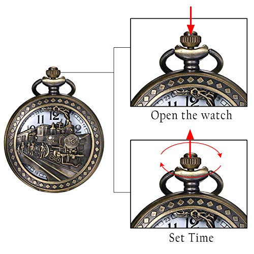 JEWELRYWE Antique Train Pendant Analog Pocket Watch Necklace for Men, Perfect for Coming-of-Age Ceremonies, Birthdays, Anniversaries, and Christmas. B