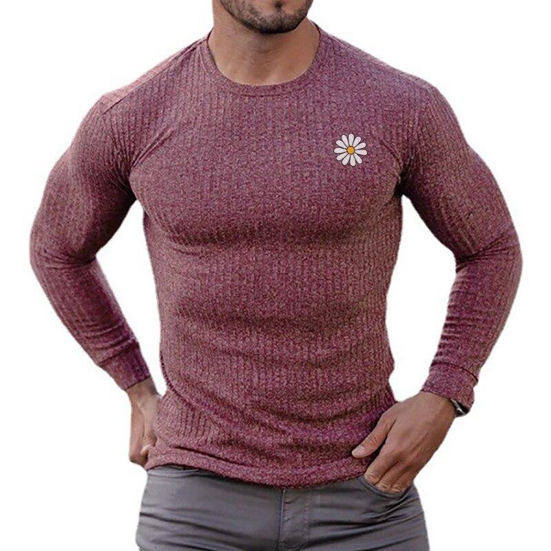Muscleguys Męski jesienno-zimowy pulowerowy top Nowe codzienne dzianinowe T-shirty z okrągłym dekoltem dla młodzieży