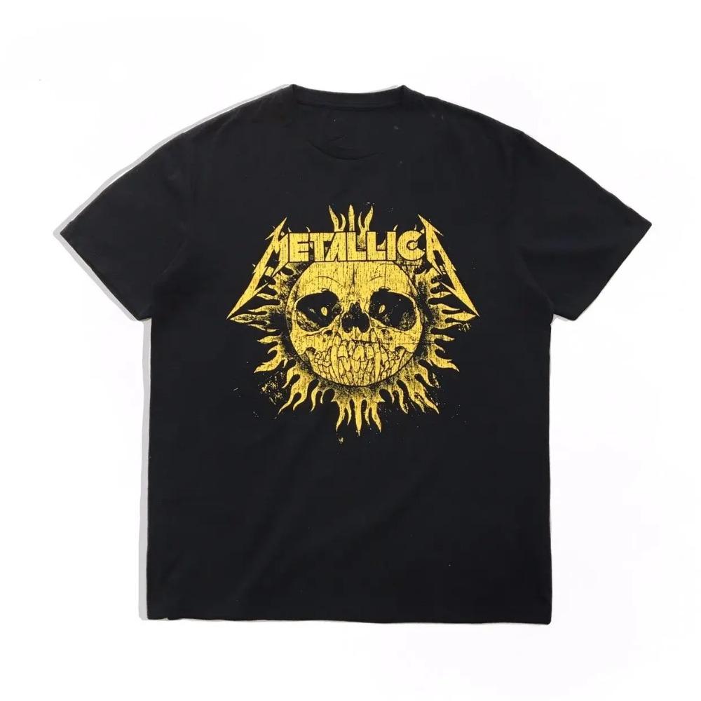 European and American Men's Short-sleeved T-shirt Metal Rock Metallica Band Skull Sun Trend Casual