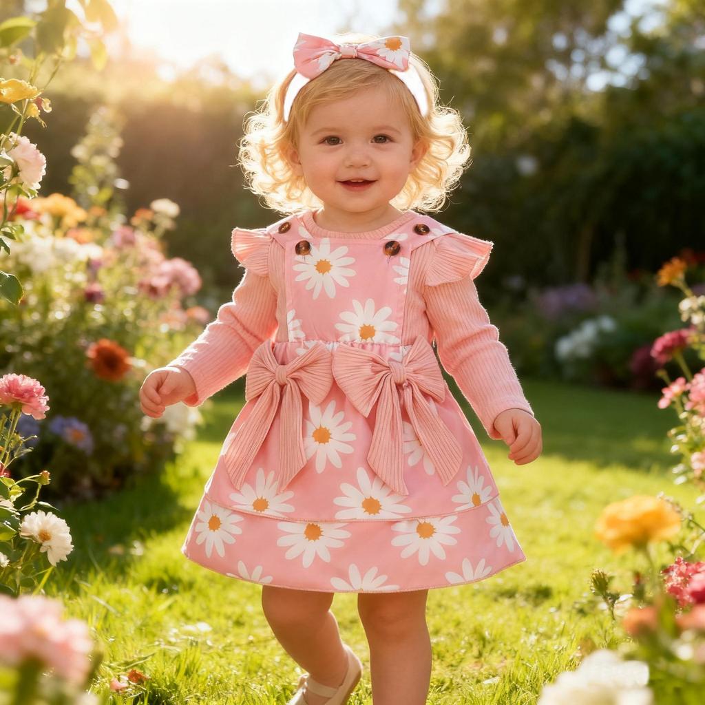 European & American Baby Striped Long-Sleeve Top, Floral Suspender Skirt & Headband Set for Spring & Autumn Girls
