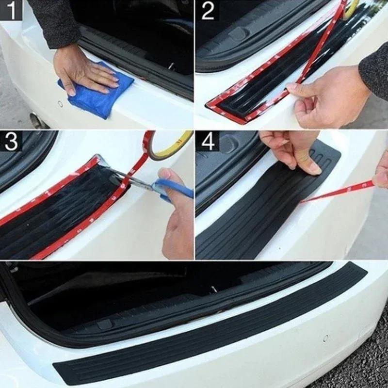 Car Trunk Rear Paint Protector Guard Plate Rubber Car Rear Bumper Trim Anti-Scratch Protection Sticker Strip Black Accessories