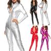 Women Solid Color Zipper Faux Patent Leather Jumpsuit Bodysuit Tight Clubwear