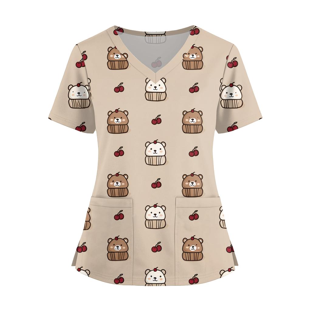 Women's Fashion V,Neck Short Sleeve Overalls With Pockets  Print Tops  Clothes