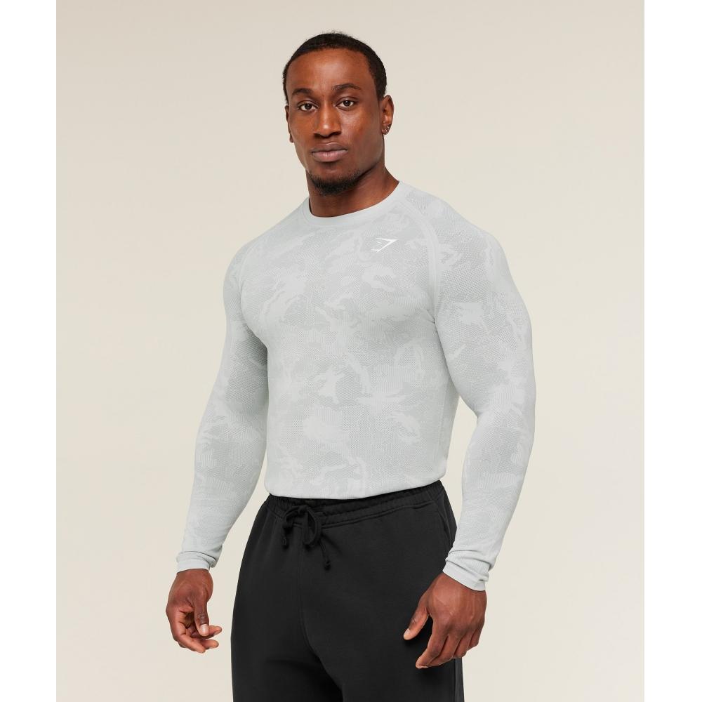 Gymshark Geo Seamless Long Sleeve T shirT lighT Grey Smokey Grey A5a2c Gb8v