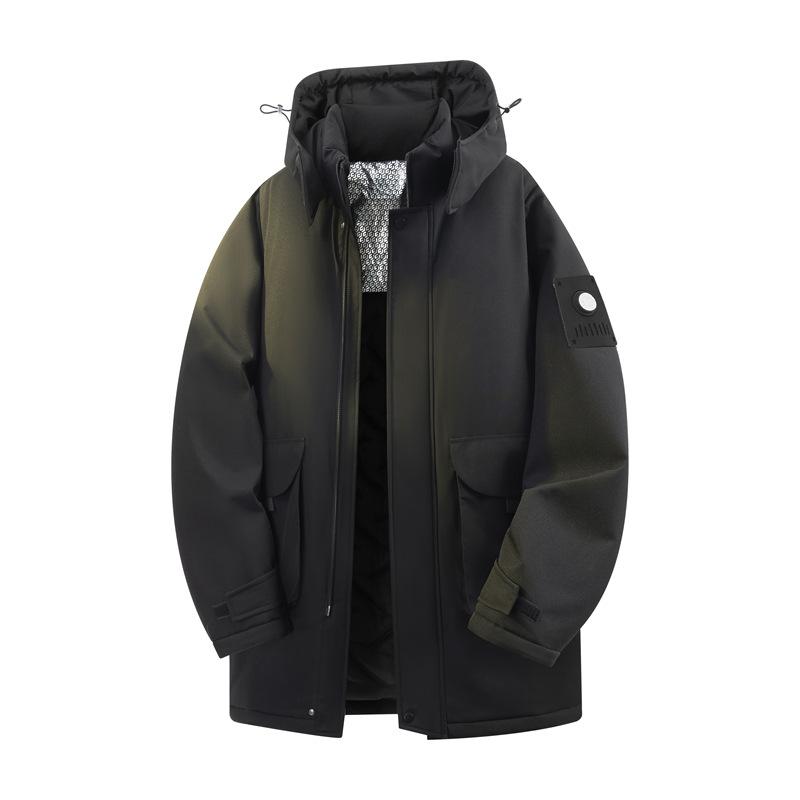 Men in winter cotton clothes, thickened hooded jacket, neutral wind brand medium and long tooling cotton-padded men