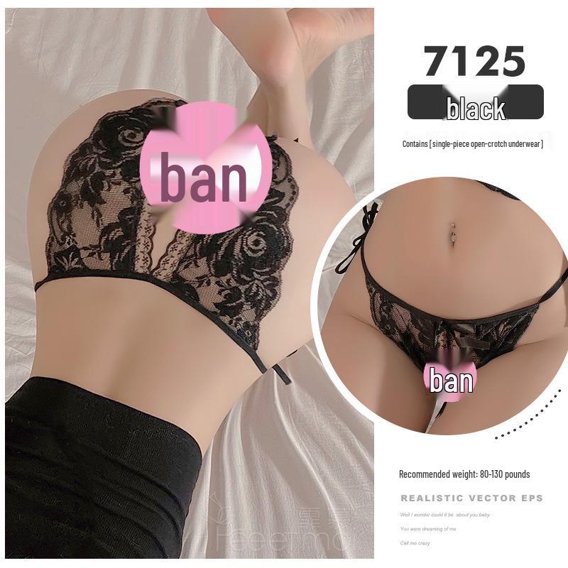 Feimu Sexy Sheer Lace Open Crotch Thong - European & American Style 7125.
