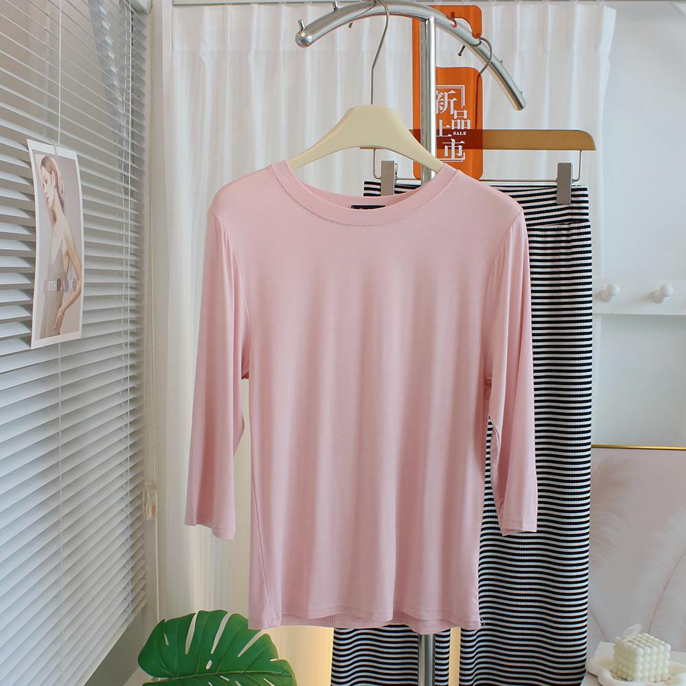 T-shirt Modal à Manches Sept-Quarts Hypoallergénique pour Femme - Couche de Base Confortable et Polyvalente à Col Rond pour le Printemps/Été.