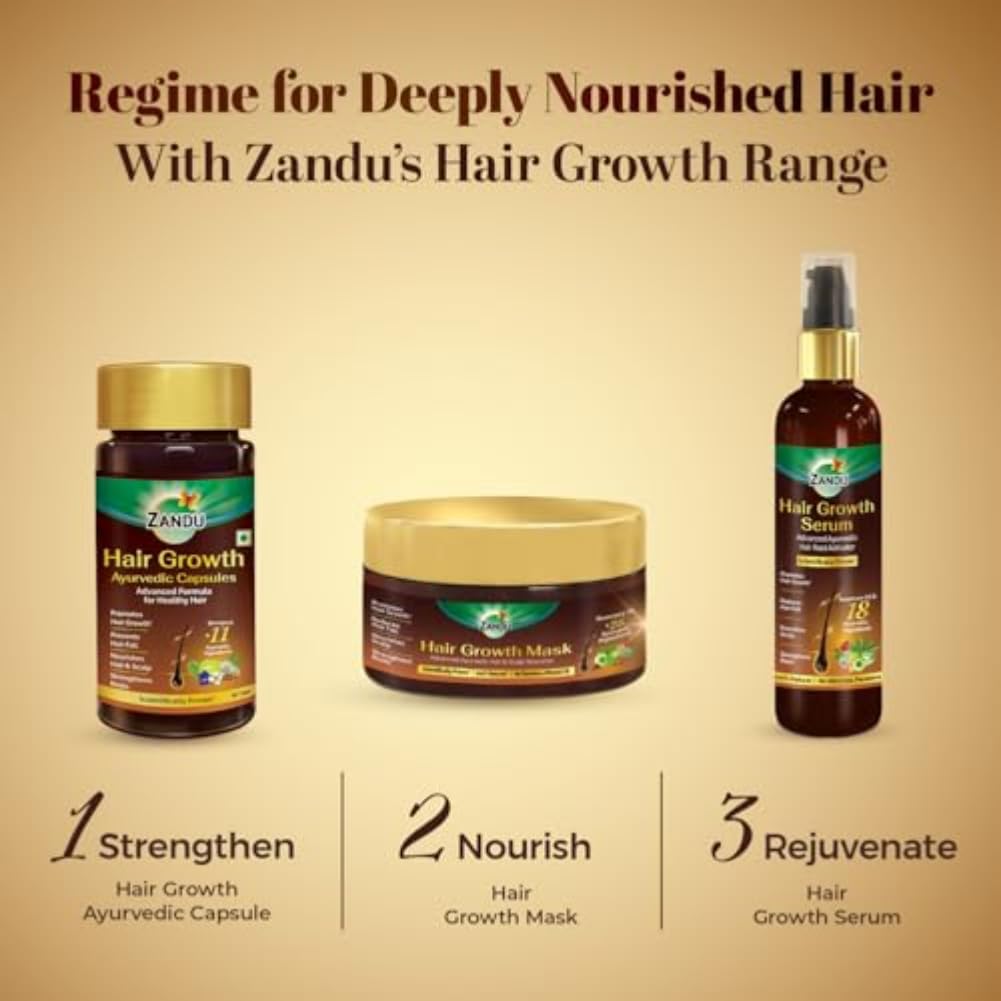 Zandu Hair Growth Ayurvedic Capsules 60 Capsules Pack Of 1 For Stronger Fuller Looking Hair Daily Hair Care Supplement For Men Women