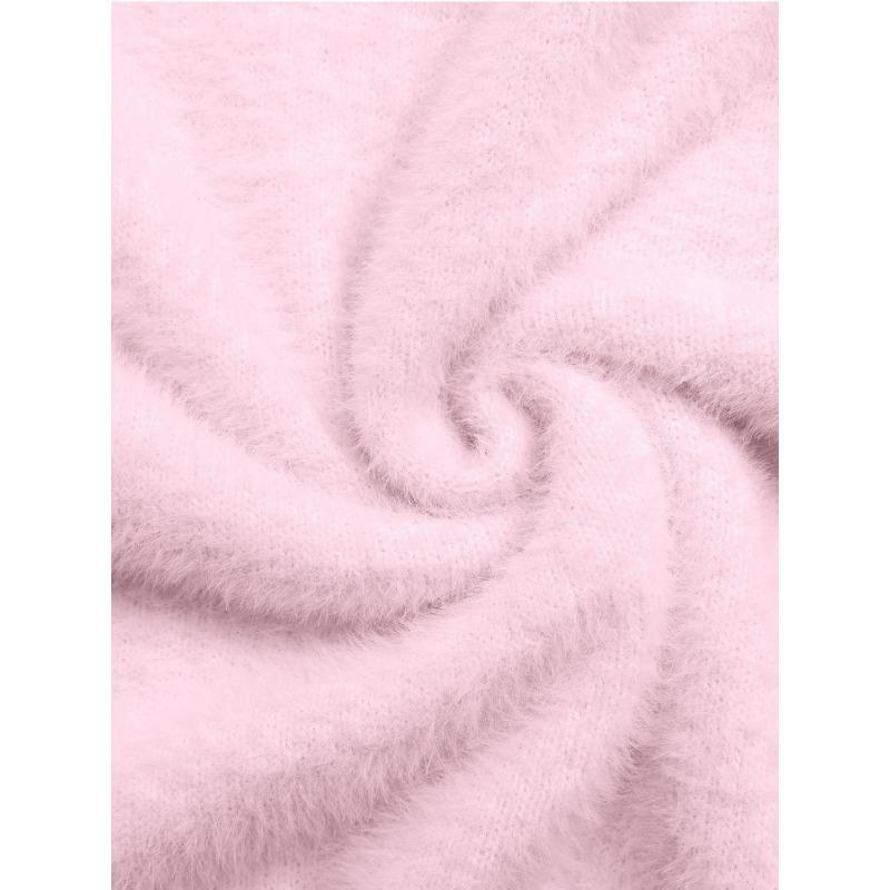Women S Pink Faux Mink Round Neck Long Sleeve Loose Sweater