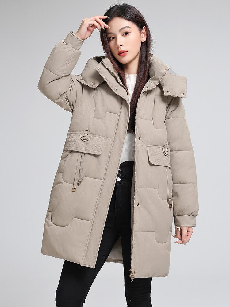 Daunen-Baumwolljacke Damen mit Kapuze, verdickte modische warme Baumwolljacke