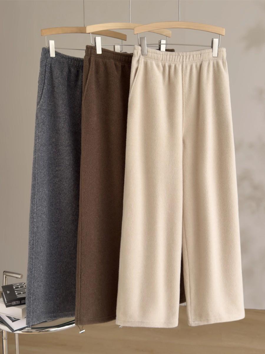 

Endi Women s Two-Way Elastic Waist Straight Leg Gray Pants - 2026 Season Thickened Cuffed Wide Leg Casual Wear Large