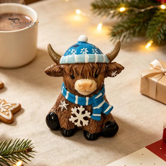 Resin Animal Statue Winter Highland Cow Figurine, Cattle for Desk Decor Decor, Shape Ornament Home Office