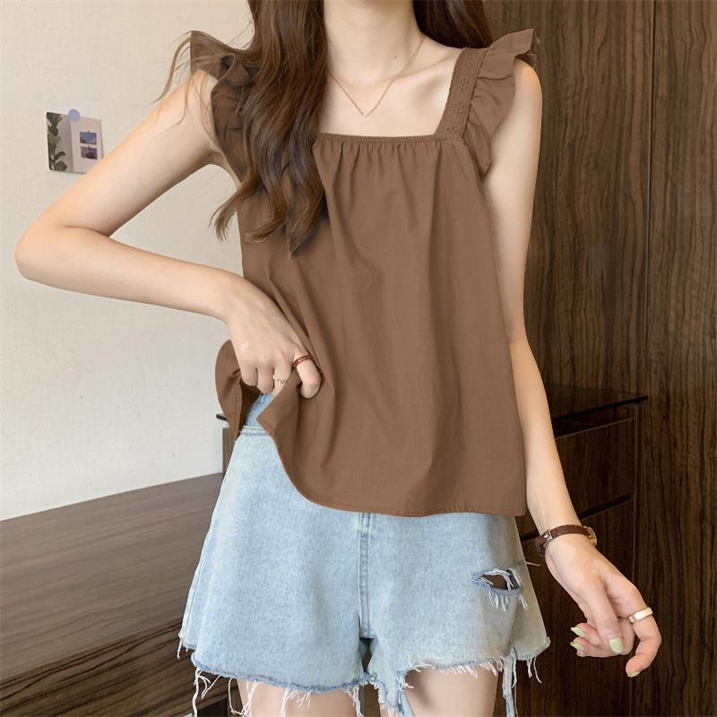 

ZANZEA Женские повседневные летние майки без рукавов с квадратным вырезом 2XL коричневый