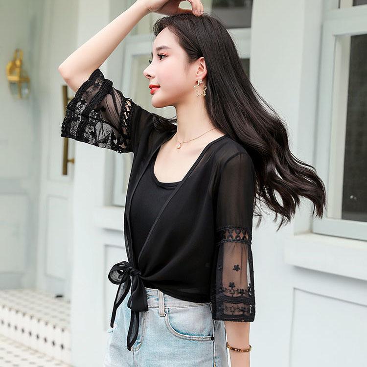 Camicia estiva da donna in chiffon con protezione solare, piccolo scialle, sezione sottile, camicetta corta da donna