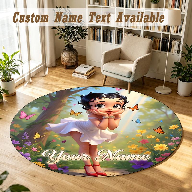 Betty Boop Personalized Round Rug Support Custom Name, Soft Home Decor Mat
