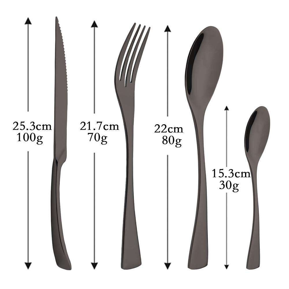 24 stk Svart Spisebestikk 18/10 Rustfritt Stål Bestikksett for 6 Biffkniv Gaffel Skje Teskje Sølvtøy Bestikksett Mat Bordbestikk