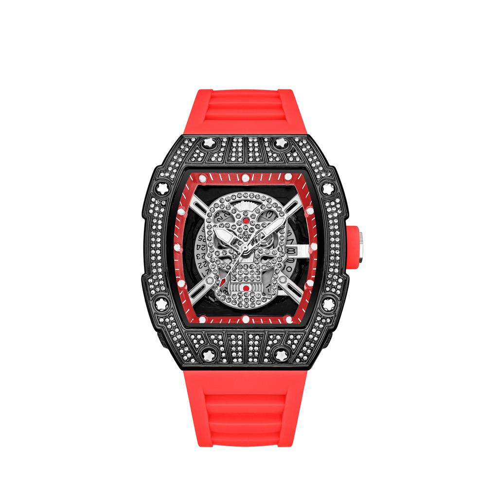 Diamond-Encrusted Gypsy Star Fashion Personality Hollow Gold Ghost Head Wind High-End Luminous Calendar Men'S Watch