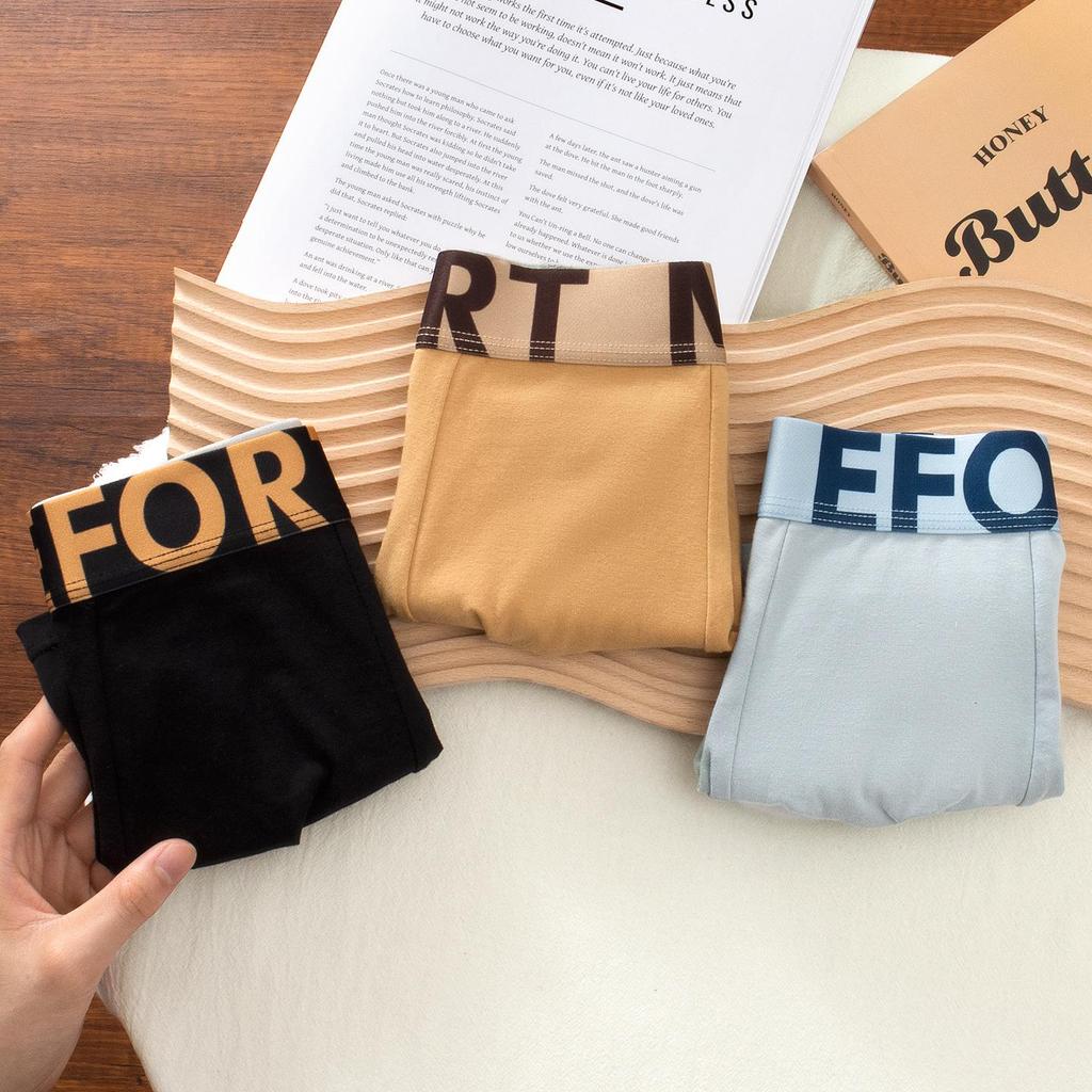 Men's Pure Cotton Boxer Briefs with Antibacterial Cordyceps and Breathable Crotch in Trendy Letter Design
