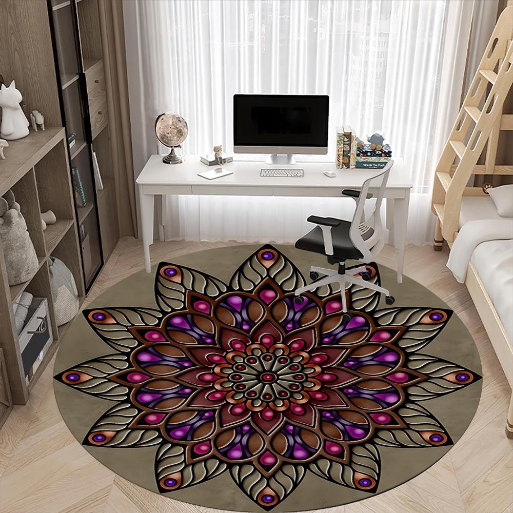 1PC Mandala Pattern Chair Carpet for Office Non-Slip, Lightweight, Machine Washable Rug for Office, Sleeping, Room - Holiday Decoryy251009099