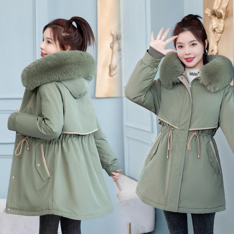 Women's Hooded Parka Winter Removable Liner Cotton Jacket Thickened Windproof Parka Jacket with Fur Collar