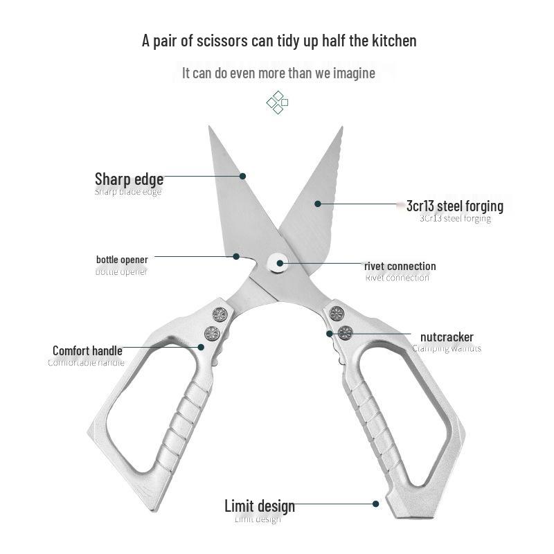 Stainless Steel Heavy-Duty Multifunctional Kitchen Scissors for Chicken and Bones