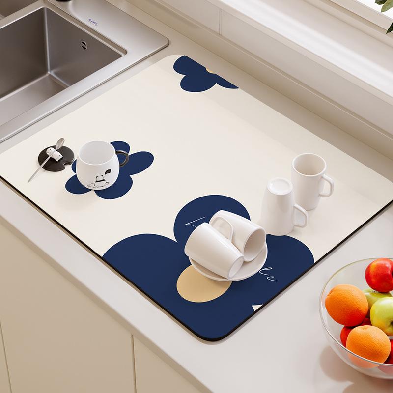 Drukowana mata do suszenia naczyń Super chłonna podkładka do odpływu kawy Zastawa stołowa Podkładka do ociekania Szybkoschnący dywanik Zastawa stołowa do kuchni Podkładka