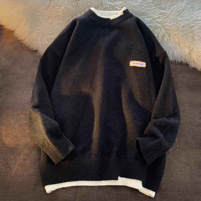 Women's Milk Sweater: Autumn/Winter Round Neck Faux Two-Piece Knit, Trendy Oversized Loose Fit