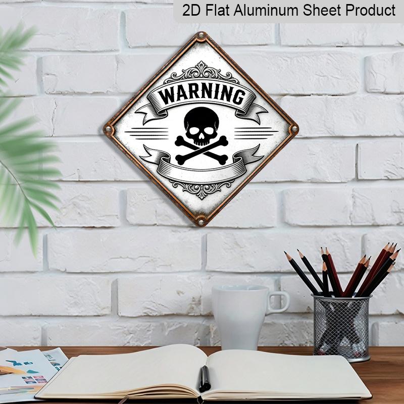 2D Flat - 1pc Design Featuring A Skull Warning Theme, Metal Warning Decoration Gift for A Colleague, Vintage Metal Sign, Suitable for Decorating